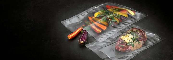 Vegetables and meat in sous vide bags